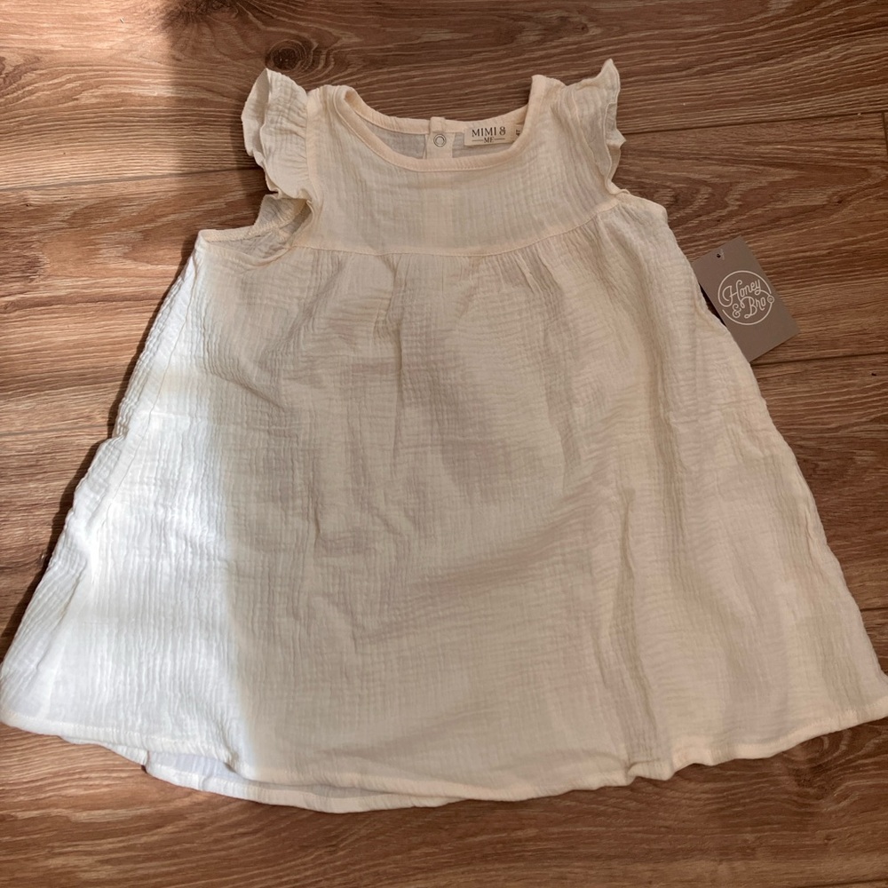 White Gauze Baby Dress with Ruffle Sleeves